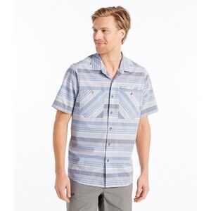 LL Bean Mens Size Large Otter Cliff Button Front Gray Plaid Short Sleeve Shirt